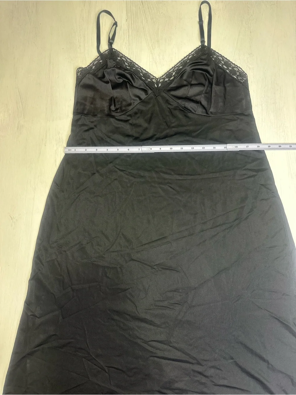 Vintage 90s Vanity Fair Black Slip Dress Lace Trim Nylon Nightgown 40
